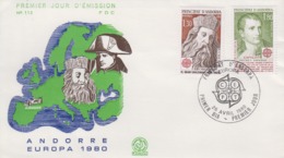 Enveloppe  FDC  1er  Jour  ANDORRE   EUROPA    NAPOLEON  1er  -  CHARLEMAGNE     1980 - FDC