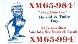 Old QSL From Harold & Tadie Day "The Elderly Gent", Leinster Street, Saint John NB, Canada, XM 65-964 (1968) - CB