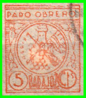 BADAJOZ, PARO OBRERO 5C NARANJA, SIN PERFORAR, ALLEPUZ 13, USADO - Postage-Revenue Stamps