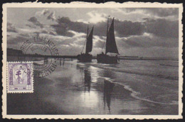 BELGIUM (1956) Ship With Cross. Maximum Card With FRirst Day Cancel. Scott No B594, Yvert No 1000. - 1951-1960