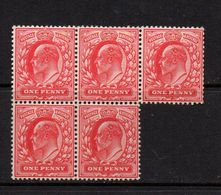 GB  EV11  1d Red ; Mint; Neatly Mounted Block Of 5 - Ungebraucht