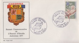 Enveloppe  FDC  1er  Jour  ANDORRE  ANDORRA    Institut  D' Etudes  Andorranes    1977 - FDC