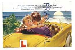 A La Plage. Couple En Voiture:" Mon Jeune Conducteur Est à La Hauteur De Sa Tâche." Signée Taylor - Taylor