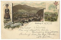 Gruss Aus Hornberg - 14.8.1899 - Lithographie Couleur 3 Vues - Hornberg