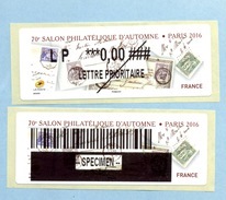 2016 LISA 2 VIGNETTE TEST IMPRESSION 70ème Salon Philatélique D'Automne à Paris - 2010-... Vignettes Illustrées