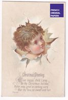 Christmas Greeting Victorian Era Petite Card 1880 Optical Illusion Trompe L'oeil Bird Poem Chromo Enfant Noël A36-56 - Other & Unclassified