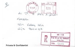 Malta 1997 Balzan Meter Hasler “Mailmaster” H010 Registered Cover - Malte