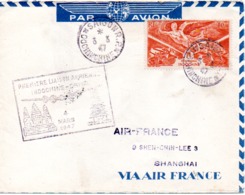 ENVELOPPE  PAR AVION  1ere LIAISON AERIENNE  INDOCHINE CHINE 4 MARS 1947  AIR FRANCE               VOIR LEs SCANs - Covers & Documents