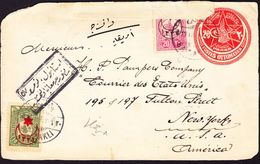 1916 GZ Brief Mit Zusatzfrankatur Stempel Bairakli Nach New York (USA). Zensuriert. Gebrauchsspuren - Lettres & Documents