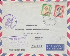 1° Vol Direct Auckland-Paris Le 10 Fev. 57 Obl. Auckland Le 9/2/57 Sur 335, 336 + Cachet Paris T.A.I - Airmail