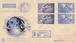 1° Vol Circum-terrestre Sydney-Sydney Le 20 JAN 58 Obl. Sydney Le 14/1/58 Sur 232, PA 10 + Rec Melbourne 0015 - Primeros Vuelos