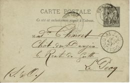 1893 - Carte Entier Postal Tp Sage 10ct Noir Sur Vert Clair - Sans Date - Voorloper Kaarten