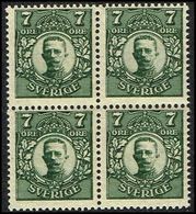 1918. Gustav V. 7 öre Gray Green. 4-block (Michel 69) - JF363728 - Neufs