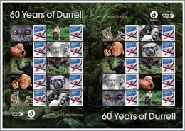 Jersey 2019, 60th Durrell, Flamingo, Monkey, Lemur, Bat, , Commemorative Sheetlet - Fledermäuse