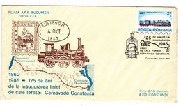 Roumanie , Romania , 1985 , 125 Years - Cernavoda-Constanta Railway Line , Locomotive , Train ,  Special Cancell - Poststempel (Marcophilie)