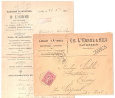 LOCHES Indre Et Loire Lettre Entête L'HOMME Contentieux Assurances Vente Hypothèque Expert 10c Semeuse Yv 129 Courrier - Brieven En Documenten