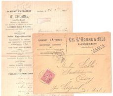 LOCHES Indre Et Loire Lettre Entête L'HOMME Contentieux Assurances Vente Hypothèque Expert 10c Semeuse Yv 129 Courrier - Brieven En Documenten