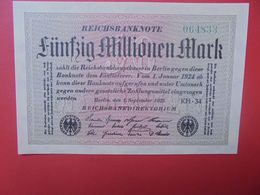 Reichsbanknote 50 MILLIONEN MARK 1923 VARIANTE PAPIER CLAIR SANS (N°)+6 CHIFFRES CIRCULER (B.16) - 50 Mio. Mark