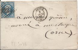 LT5088   N°22/Enveloppe, Oblit GC 1923 Laigle, Orne (59) Pour Mortagne-sur-Huine, Orne (59) Du 5 Mars 1868 - 1862 Napoleon III