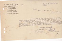 DEUTSCHLAND  --  FURTH    --  LEONHARD KURZ  --   FACTURE, INVOICE     --  1933 - 1900 – 1949