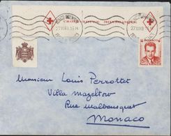 Monaco YT 335 B 15FR + 5 F Croix Rouge Non Dentelé Du Bloc Feuillet Seul Sur Lettre Croix Rouge 1949 Tarif 15F Du 6 1 49 - Storia Postale