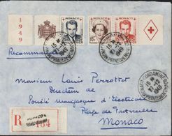 Monaco YT 334 335A 336A Du Bloc Feuillet Croix Rouge 1949 CAD Monaco Condamine 27 12 49 Recommandé Tarif Du 6 1 49 - Storia Postale