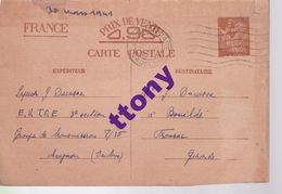 Entier Postal 80 C Type Iris  Sans Valeur   Année 1941 Expéditeur Sapeur Groupe Transmission  Destination Fronsac - Standard Postcards & Stamped On Demand (before 1995)