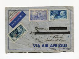 !!! GABON, LIGNE AEROMARITIME FRANCE-POINTE NOIRE, LETTRE DE LAMBARENE POUR TOURS DE 1939 - Brieven En Documenten