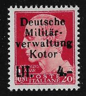 CATTARO - OCCUPAZ.TEDESCA - 1944 Valore Nuovo Stl Da L.4 Su 20 C. Con Soprastampa NOT GUARANTEE - In Ottime Condizioni. - Duitse Bez.: Cattaro