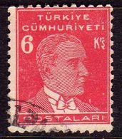 TURCHIA TURKÍA TURKEY 1931 1942 1940 MUSTAFA KEMAL PASHA ATATURK  6k USATO USED OBLITERE' - Oblitérés