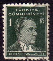 TURCHIA TURKÍA TURKEY 1931 1942 MUSTAFA KEMAL PASHA ATATURK  1k USATO USED OBLITERE' - Oblitérés