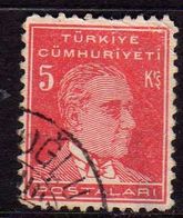 TURCHIA TURKÍA TURKEY 1931 1942 MUSTAFA KEMAL PASHA ATATURK 5k USATO USED OBLITERE' - Oblitérés