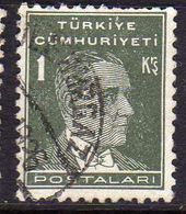 TURCHIA TURKÍA TURKEY 1931 1942 MUSTAFA KEMAL PASHA ATATURK 1k USATO USED OBLITERE' - Usati