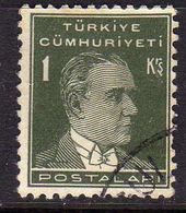 TURCHIA TURKÍA TURKEY 1931 1942 MUSTAFA KEMAL PASHA ATATURK 1k USATO USED OBLITERE' - Usati