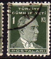 TURCHIA TURKÍA TURKEY 1931 1942 MUSTAFA KEMAL PASHA ATATURK 1k USATO USED OBLITERE' - Usati