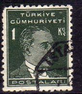 TURCHIA TURKÍA TURKEY 1931 1942 MUSTAFA KEMAL PASHA ATATURK 1k USATO USED OBLITERE' - Oblitérés