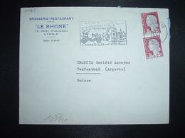 LETTRE Pour La SUISSE TP MARIANNE DE DECARIS 0,25 X2 OBL.MEC.19-10 1961 LYON GARE RHONE(69)BRASSERIE RESTAURANT LE RHONE - 1960 Maríanne De Decaris