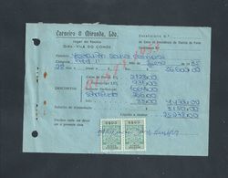 DOCUMENT COMMERCIAL 1985 DE CARNEIRO & MIRANDA GIAO VILA DO CONDE SUR TIMBRES FISCAUX DU PORTUGAL : - Storia Postale