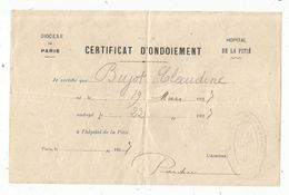 Certificat D'ONDOIEMENT , Diocése De Paris , Hopital De La PITIE , 1925 , 2 Scans , Frais Fr 1.75 E - Unclassified