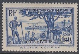 Ivory Coast 1940 - Definitive Stamp: Coastal Landscape With Acacia Tree - Mi 140 * MLH [982] - Nuovi