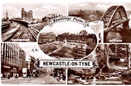 Old Postcard : "Greetings From Newcastle-upon-Tyne", Multiview, Northumberland With  Tyne Bridge, Railway Xing, Eldon - Newcastle-upon-Tyne
