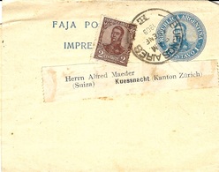 1909- Faja Postale  1 Centavo + 2 C  From B A To Zurich ( Suisse ) - Cartas & Documentos