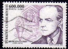 TURCHIA TURKÍA TURKEY 2002 FAMOUS MEN HILMI ZIYA ULKEN FILOPHER FILOSOFO 600.000L LIRA USATO USED OBLITERE' - Oblitérés