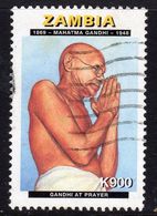 Zambia 1998 50th Death Anniversary Of Mahatma Gandhi 900k Value, Used, SG 777 (BA2) - Zambia (1965-...)