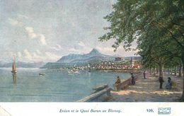 Publicité Eau, Collection Source Cachat - Evian Et La Quai Baron De Blonay, Illustration - Carte N° 109 - Hotels & Restaurants
