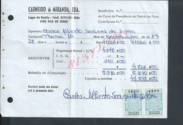 DOCUMENT COMMERCIAL 1989 DE CARNEIRO & MIRANDA GIAO VILA DO CONDE SUR TIMBRES FISCAUX DU PORTUGAL : - Cartas & Documentos