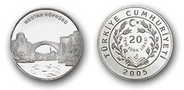 AC - MOSTAR BRIDGE STARI MOST COMMEMORATIVE SILVER COIN PROOF UNCIRCULATED TURKEY 2005 - Turkey