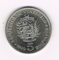 )  VENEZUELA  5  BOLIVARES  1989 - Venezuela