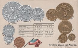 Litho Münzkarte AK United States America USA Etats Unis Amerique Dollar Cent 1853 Liberty Nationalflagge Coin Pièce - Wall Street