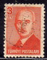 TURCHIA TURKÍA TURKEY 1948 PRESIDENT ISMET INONU PRESIDENTE 3k USATO USED OBLITERE' - Oblitérés
